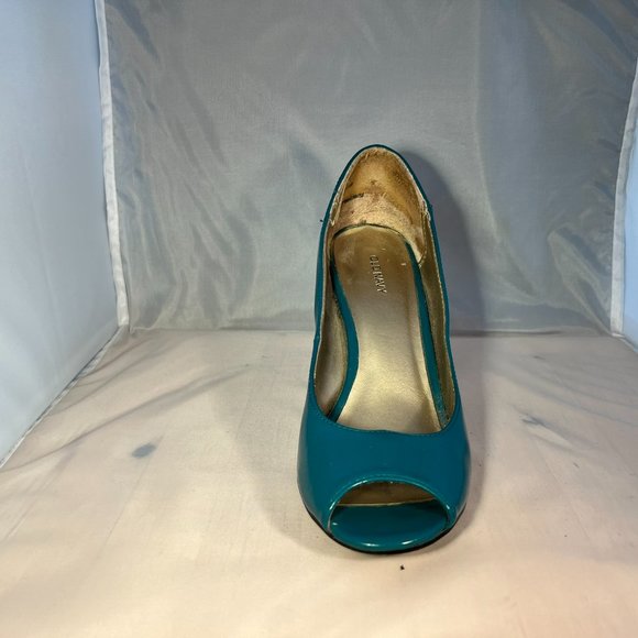 Teal Faux Leather Peep Toe Heels Size 7 - Picture 2 of 6